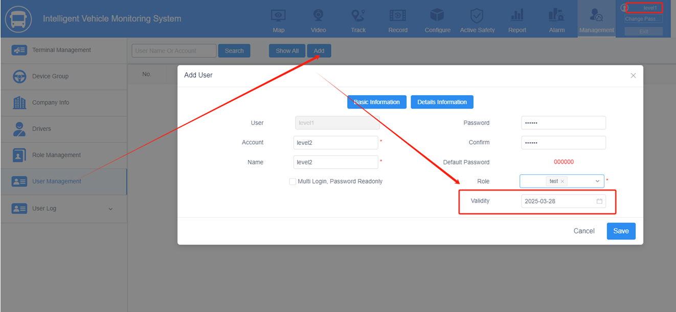 How to set the account validity & license and role Picture3